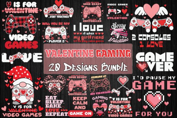 Gamer Valentine Bundle SVG 20 Designs for Graphics and Crafts