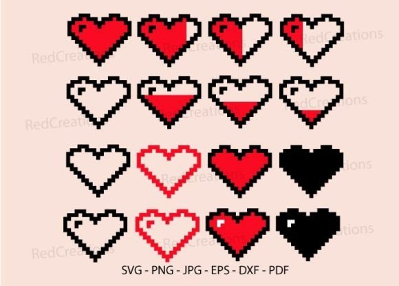 Pixel Health Hearts Svg Bundle for Graphics and Crafts